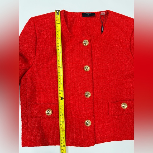 Cropped Red Blazer Boucle Crop Short Jacket Chic Ruby Rose Tweed Suit Notch Crew - Picture 11 of 17
